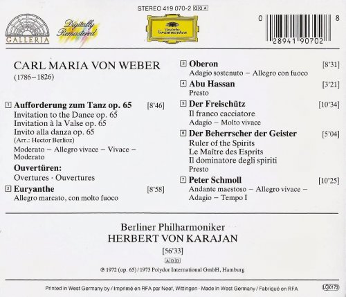 Berliner Philharmoniker, Herbert von Karajan - Weber: Invitation to the Dance & Overtures (1972)