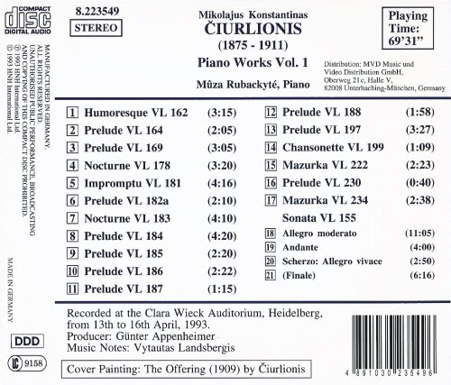 Mûza Rubackyté - Čiurlionis: Piano Works, Vol. 1 (1993)