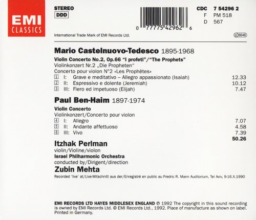 Itzhak Perlman - Castelnuovo-Tedesco, Ben-Haim: Violin Concertos (1992)