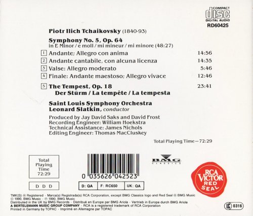 Saint Louis Symphony Orchestra, Leonard Slatkin - Tchaikovsky: Symphony No. 5, The Tempest (1990)