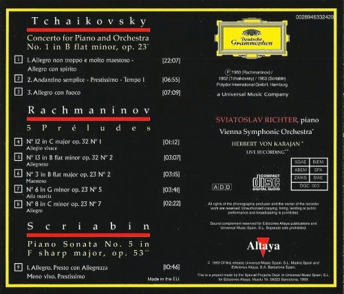 Sviatoslav Richter - Tchaikovsky, Rachmaninov, Scriabin: Piano Works (1999) CD-Rip