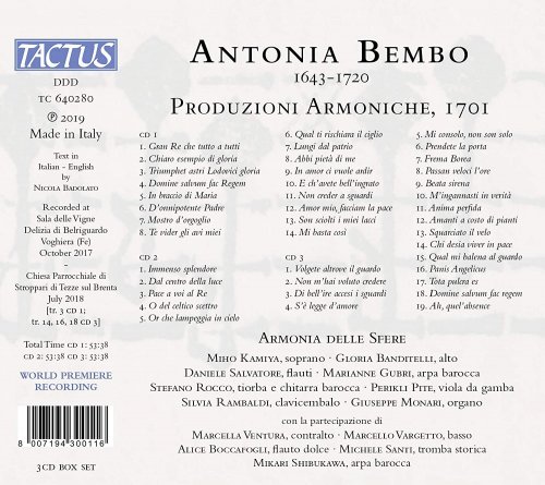 Armonia delle Sfere - Antonia Bembo: Produzioni Armoniche, 1701 (2019) CD-Rip