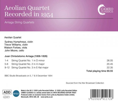 Aeolian Quartet - Arriaga: The 3 String Quartets (2020)