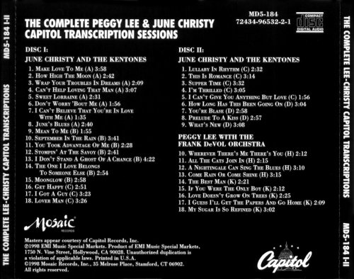 Peggy Lee & June Christy - The Complete Peggy Lee & June Christy Capitol Transcription Sessions (1998)