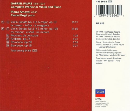 Pierre Amoyal, Pascal Rogé - Fauré: Violin Sonatas 1 & 2 (1994)