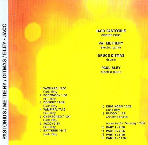 Jaco Pastorius, Pat Metheny, Bruce Ditmas, Paul Bley - Jaco (1974/1997)