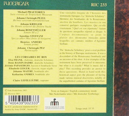 Les Corsaires du Roy, Elsa Frank & Claire Lefilliatre - Die Deutsche Schalmey Ou La naissance Du Hautbois Baroque (2003)