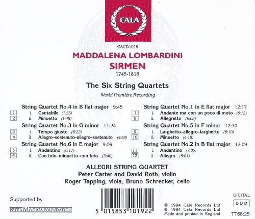 Allegri String Quartet - Maddalena Lombardini Sirmen: String Quartets (1994)