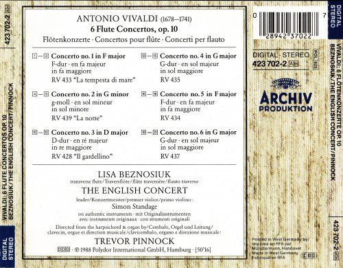 Trevor Pinnock, Lisa Beznosiuk, Simon Standage - Vivaldi: 6 Flute Concertos op.10, The English Concert (1988)