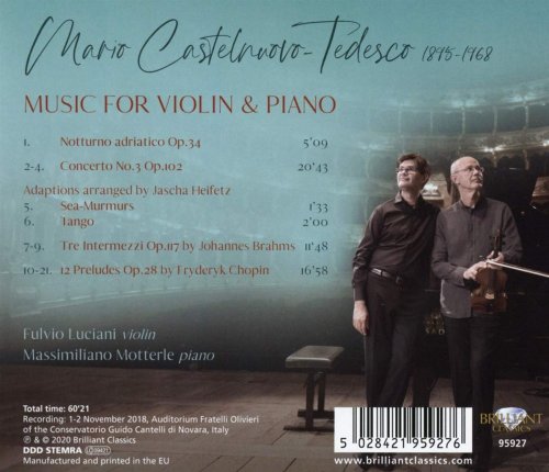 Fulvio Luciani & Massimiliano Motterle - Castelnuovo-Tedesco: Music for Violin & Piano (2020) [Hi-Res]