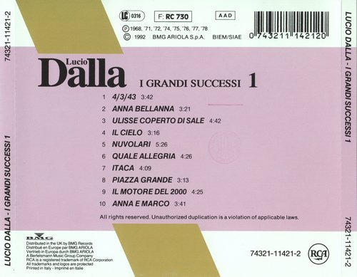 Lucio Dalla - I Grandi Successi 1 (1992)