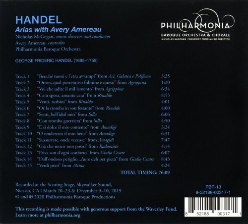 Avery Amereau, Philharmonia Baroque Orchestra feat. Nicholas McGegan - Handel: Arias (2020) CD-Rip