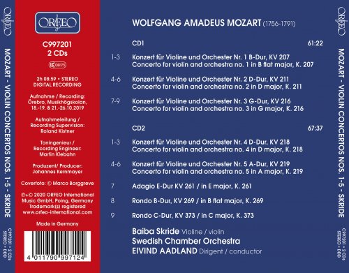 Eivind Aadland, Swedish Chamber Orchestra, Baiba Skride - Mozart: Violin Concertos Nos. 1-5 (2020)