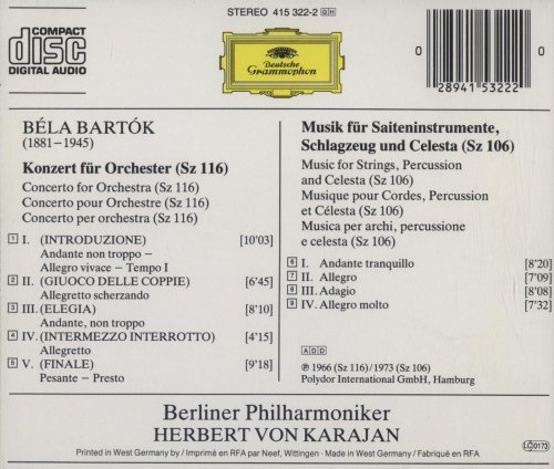 Berliner Philharmoniker, Herbert von Karajan - Bartok: Concerto for Orchestra, Music for Strings, Percursion and Celesta (2007)