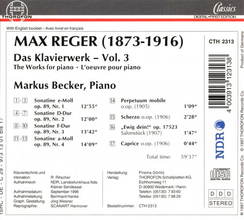 Markus Becker - Reger: Das Klavierwerk, Vol. 3 (1997)