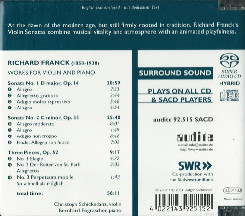 Christoph Schickedanz, Bernhard Fograscher - Richard Franck: Works for Violin and Piano (2004) CD-Rip