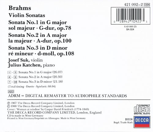 Josef Suk, Julius Katchen - Brahms: Violin Sonatas (1988)