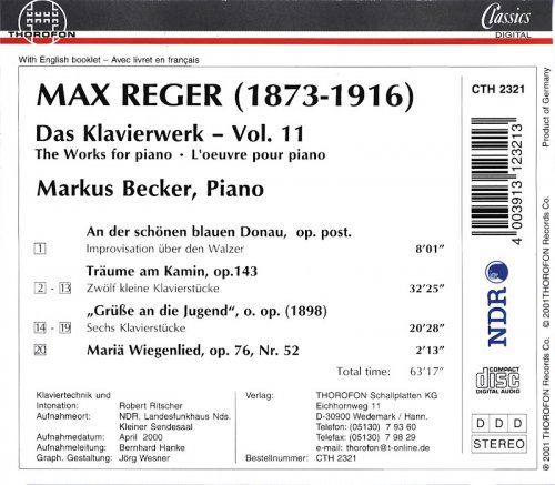 Markus Becker - Reger: Das Klavierwerk, Vol. 11 (2001)