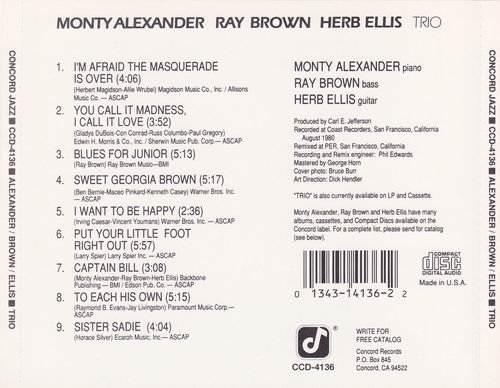 Monty Alexander, Ray Brown, Herb Ellis - Trio (1981) CD Rip