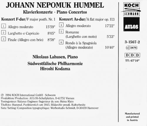 Nikolaus Lahusen - Hummel: Piano Concertos (1994)