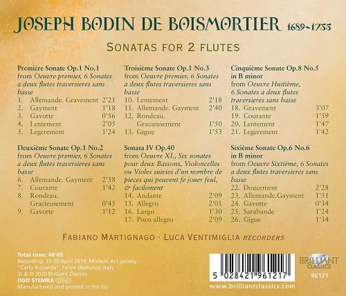 Luca Ventimiglia, Fabiano Martignago - Boismortier:Sonatas for 2 Flutes (2020) [Hi-Res]