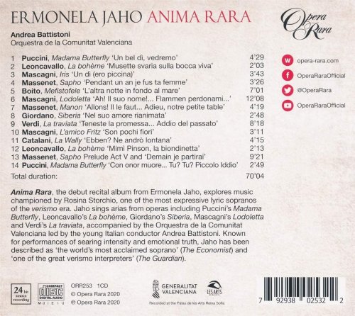 Orquestra de la Comunitat Valenciana, Andrea Battistoni, Ermonela Jaho - Anima Rara (2020) [Hi-Res]