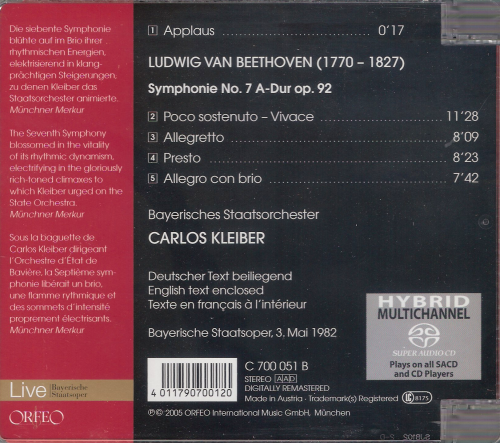 Carlos Kleiber, Bayerisches Staatsorchester - Beethoven: Symphonie 7 A-Dur, Op.92 (2005) [SACD]