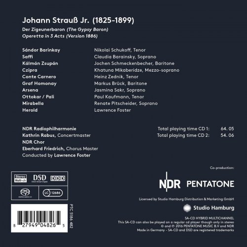 NDR Radiophilharmonie, NDR Chor & Lawrence Foster - J. Strauss II: Der Zigeunerbaron (Live) (2016) [Hi-Res]
