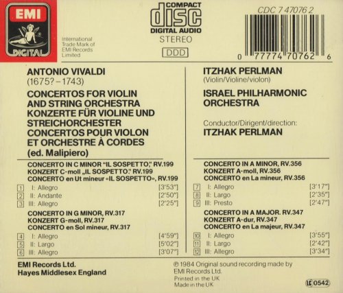 Itzhak Perlman, Israel Philharmonic Orchestra - Vivaldi: Four Violin Concertos (1984)