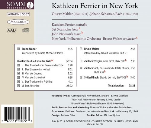 Bruno Walter, John Newmark, Kathleen Ferrier, New York Philharmonic Orchestra and Set Svanholm - Kathleen Ferrier in New York (2019) CD-Rip