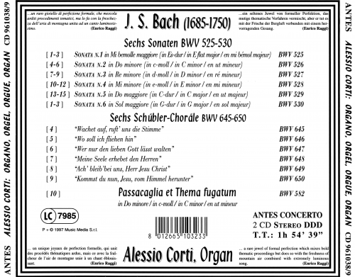 Alessio Corti - J.S.Bach: Triosonaten, Schubler-Chorale, Passacaglia (1997)