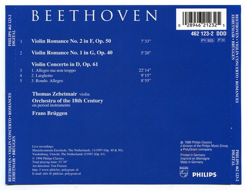 Thomas Zehetmair, Frans Bruggen, Orchestra of the 18th Century - Beethoven: Violin concerto & Romances (1998)