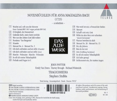 Tragicomedia, Stephen Stubbs - J.S. Bach: Notenbüchlein für Anna Magdalena Bach (Selection) (1994)