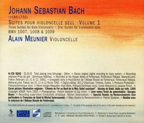 Alain Meunier - Bach: Suites pour violoncelle seul 1 (1992)