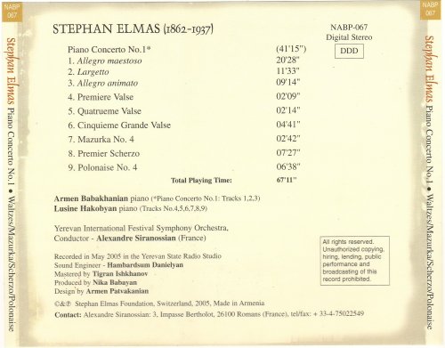 Armen Babakhanian, Lusine Hakobyan, Alexandre Siranossian - Stephan Elmas: Piano Concerto no.1 / Walse / Mazuka / Scherzo / Polonaise (2005)