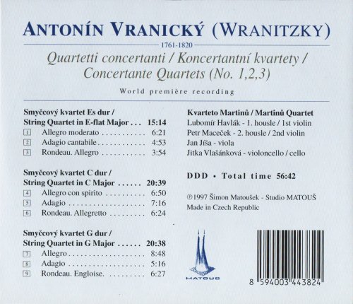 Martinů Quartet - Antonín Vranický: Concertante Quartets 1-3 (1997)