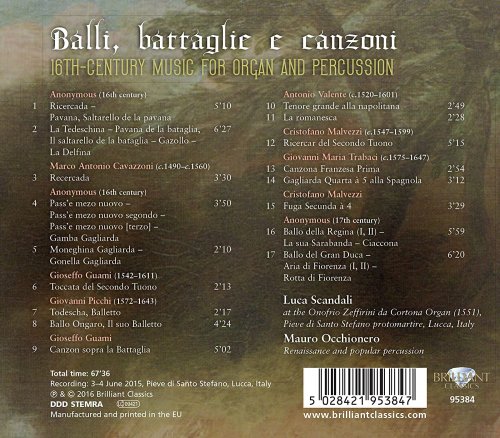Luca Scandali & Mauro Occhionero - Balli, battaglie e canzoni: 16th Century Music for Organ and Percussion (2016) [Hi-Res]