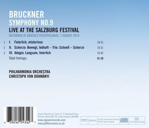 Anton Bruckner, Philharmonia Orchestra, Christoph von Dohnányi - Bruckner: Symphony No. 9, Live at the Salzburg Festival (2015) [Hi-Res]