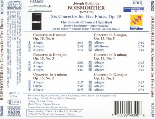 The Soloist of Concert Spirituel - Boismortier: Six Concertos for Five Flutes, Op. 15 (1997)