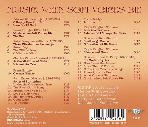 Marjon Strijk, Elsbeth Gerritsen, Harry van Berne, Kees Jan de Koning, Quink Vocal Ensemble - Music, When Soft Voices Die (2015) [Hi-Res]