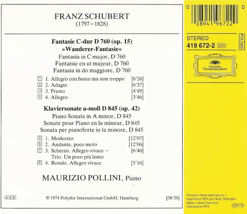 Maurizio Pollini - Schubert: 'Wanderer' Fantasie, Piano Sonata D 845 (2007)