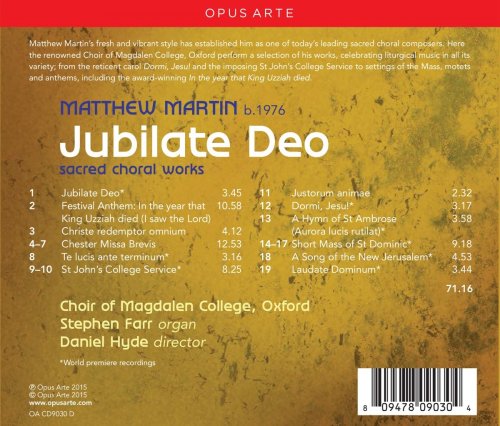 Stephen Farr, Choir of Magdalen College, Oxford, Daniel Hyde - Matthew Martin: Jubilate Deo (2015) [Hi-Res]