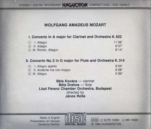 Béla Kovács, Béla Drahos, János Rolla - Mozart: Clarinet Concerto, Flute Concerto (1986)