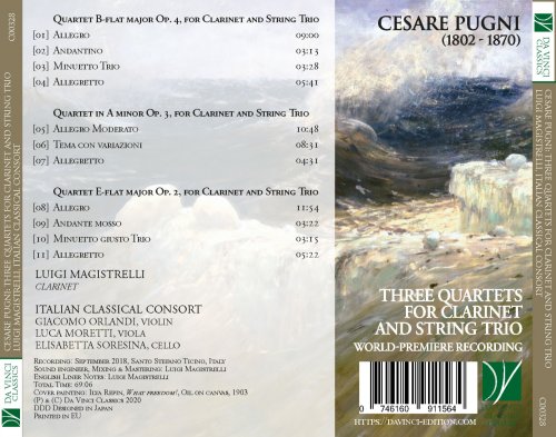 Italian Classical Consort, Luigi Magistrelli - Cesare Pugni: Three Quartets for Clarinet and String Trio (2020)