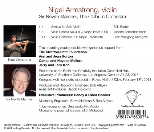 Nigel Armstrong, The Colburn Orchestra, Neville Marriner - Bartók, Bach & Korngold: Works for Violin (2014) [Hi-Res]