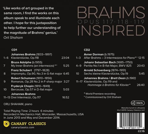 Orli Shaham - Brahms: Piano Sonatas, Op.117, Op.118 & Op.119 (2015) [Hi-Res]