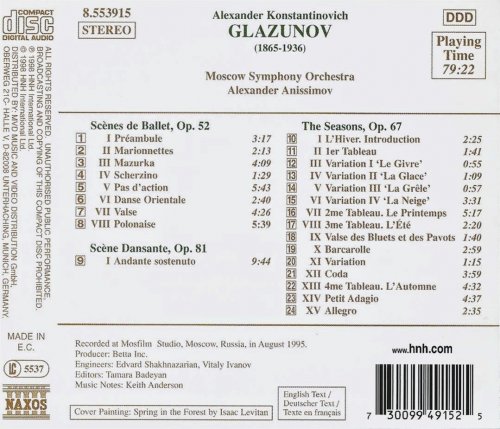 Moscow Symphony Orchestra, Alexander Anissimov - Glazunov: Scènes de Ballet, Scène Dansante, The Seasons (1998)