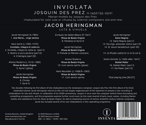 Jacob Heringman - Josquin des Prez: Inviolata (2020)