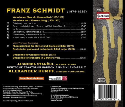 Jasminka Stancul, Deutsche Staatsphilharmonie Rheinland-Pfalz, Alexander Rumpf - Franz Schmidt: Variations on a Hussar's Song, Fantasia & Chaconne (2016) [Hi-Res]