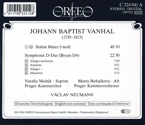 Prague Chamber Orchestra, Václav Neumann - Vanhal: Stabat Mater, Symphony in D major (1994)